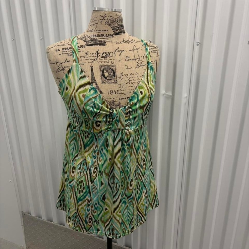 INC International Concepts Women's Tank Top  Green Abstract Print Size Large